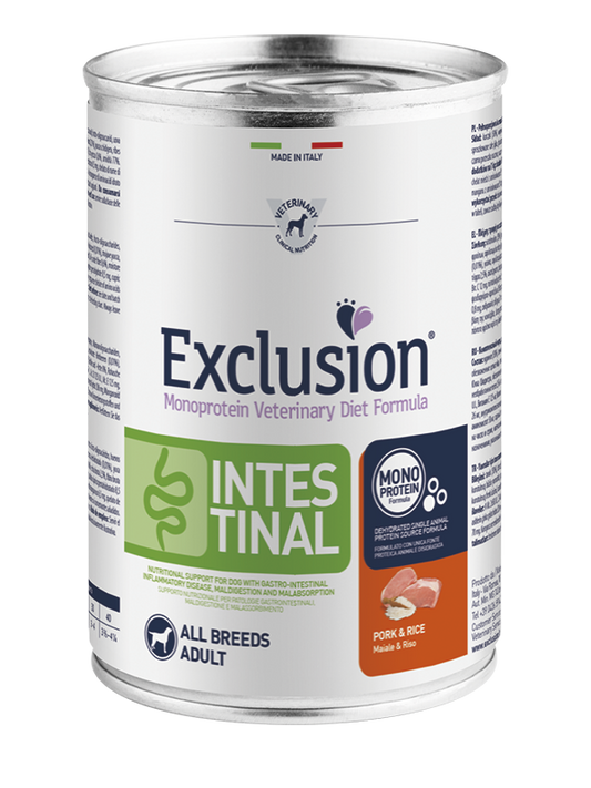 Exclusion Adult Intestinal Con Maiale e Riso Per Cani Adulti - 12 Lattine