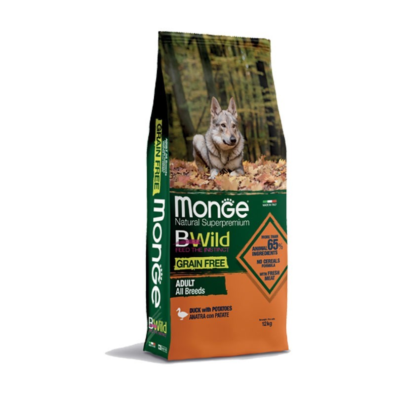 Monge Bwild Grain Free All Breeds Anatra con patate Cibo Secco per Cani Adulti