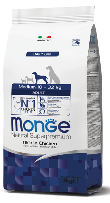 Monge Natural Superpremium Medium Adult Ricco in Pollo Cibo Secco per Cani di Taglia Media