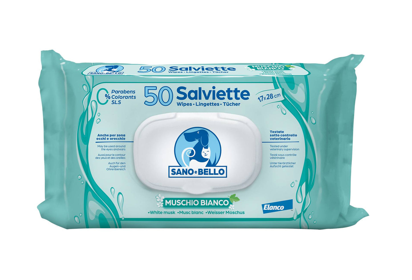 Sano & Bello Elanco Salviette Detergenti 50 Pezzi Per Cani Gatti e Cuccioli