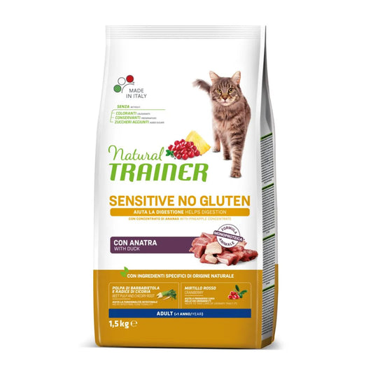 Natural Trainer Sensitive No Gluten  Cibo Secco Con Anatra 1,5 kg Per Gatti Adulti