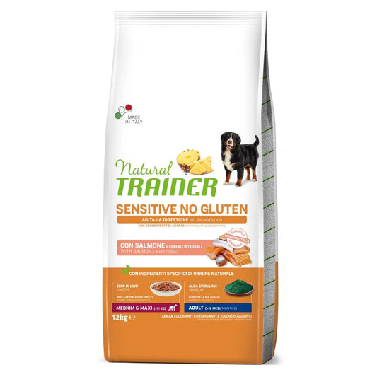 Natural Trainer Adult Medium & Large 12 kg Sensitive No Gluten Per Cani Adulti Di Taglia Media e Grande