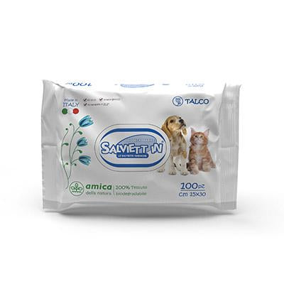 Salviett in Salviette 100% Biodegradabili 100 Pezzi Per Cani Gatti e Cuccioli