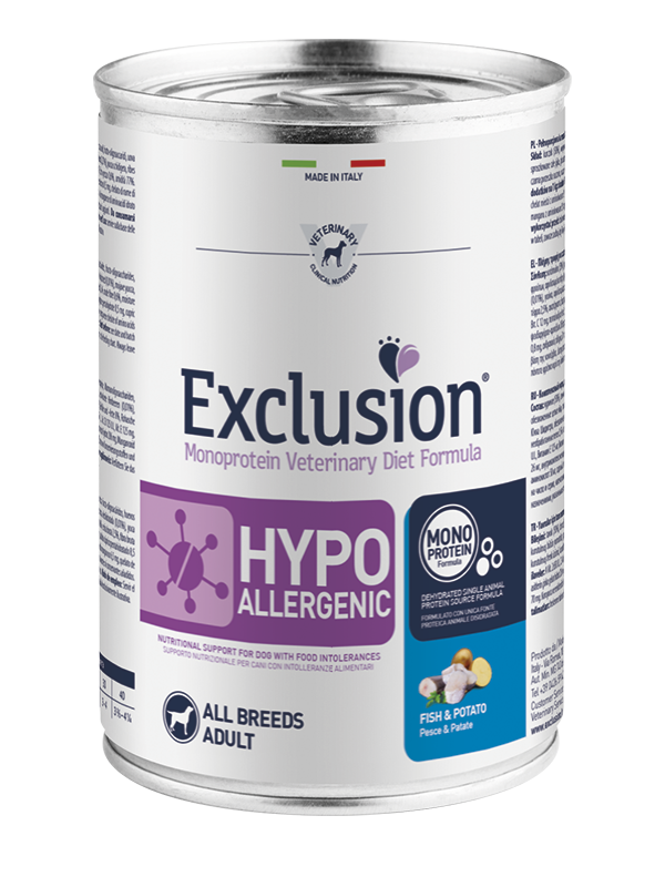 Exclusion Adult Hypoallergenic Con Pesce e Patate Per Cani Adulti - 12 Lattine