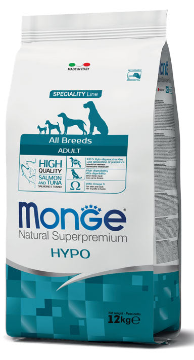 Monge Natural Superpremium All Breeds Adult Hypo con Salmone e Tonno Cibo Secco per Cani Adulti di Tutte le Taglie