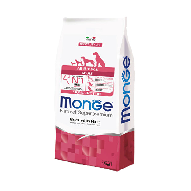 Monge Natural Superpremium All Breeds Adult Manzo con Riso Cibo Secco per Cani Adulti di Tutte le Taglie