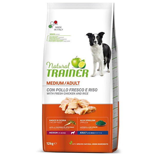 Natural Trainer Medium Adult Con Pollo Fresco e Riso Per Cani Adulti Taglia Media