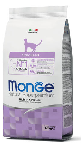 Monge Natural Superpremium Sterilised Ricco in Pollo Cibo Secco per Gatti Adulti Sterilizzati