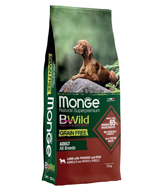 Monge Bwild Grain Free All Breeds Agnello con Patate e Piselli Cibo Secco per Cani Adulti