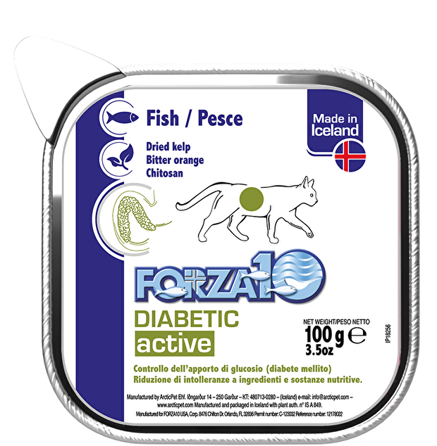 Forza 10 Diabetic Active Pesce 100 Grammi Cibo Umido per Gatti Adulti con Diabete - 32 vaschette