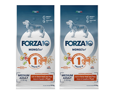 Forza 10 Monodiet Medium Adult al Cavallo e Piselli Cibo Secco per Cani Adulti di Taglia Media