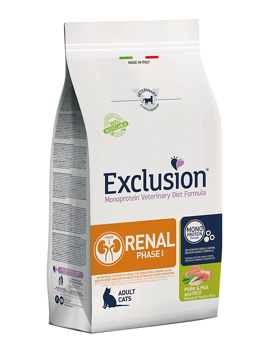 Exclusion Renal Phase 1 Con Maiale Piselli e riso 1,5 kg Cibo Secco Per Gatti Adulti