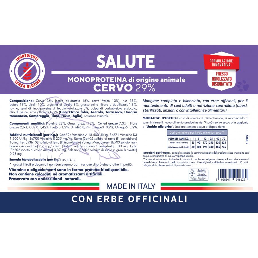 Vet Line Salute Cervo 12,5 kg Crocchette Monoproteiche Per Cani Adulti