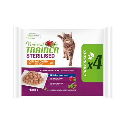 Natural Trainer Sterilised Flow Pack Cibo Umido Per Gatti Sterilizzati 4 Buste Da 85 Grammi