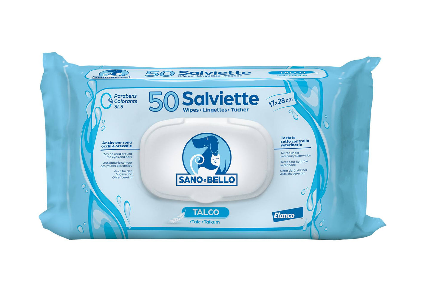 Sano & Bello Elanco Salviette Detergenti 50 Pezzi Per Cani Gatti e Cuccioli